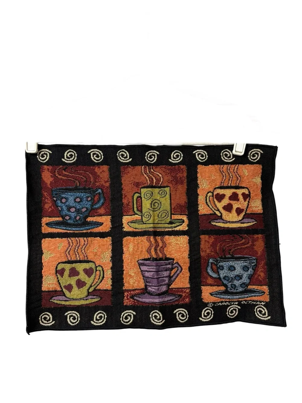Vintage decorative kitchen table 4 placemats set retro unique stitch coffee cups